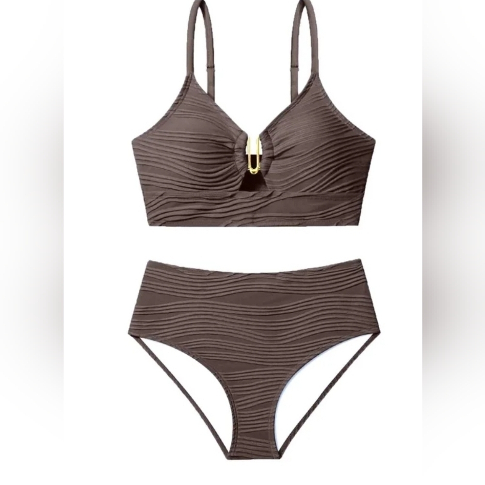 Brown Textured Women's Bikini Set